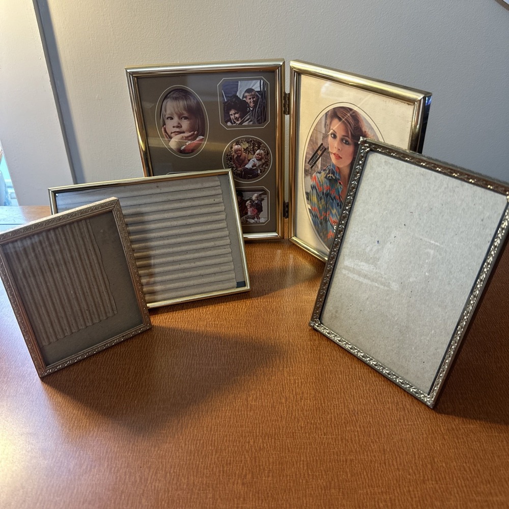 Vintage Picture Photo Frame Double Fold Brass‎ Gold Metal Lot Mix Size Decor